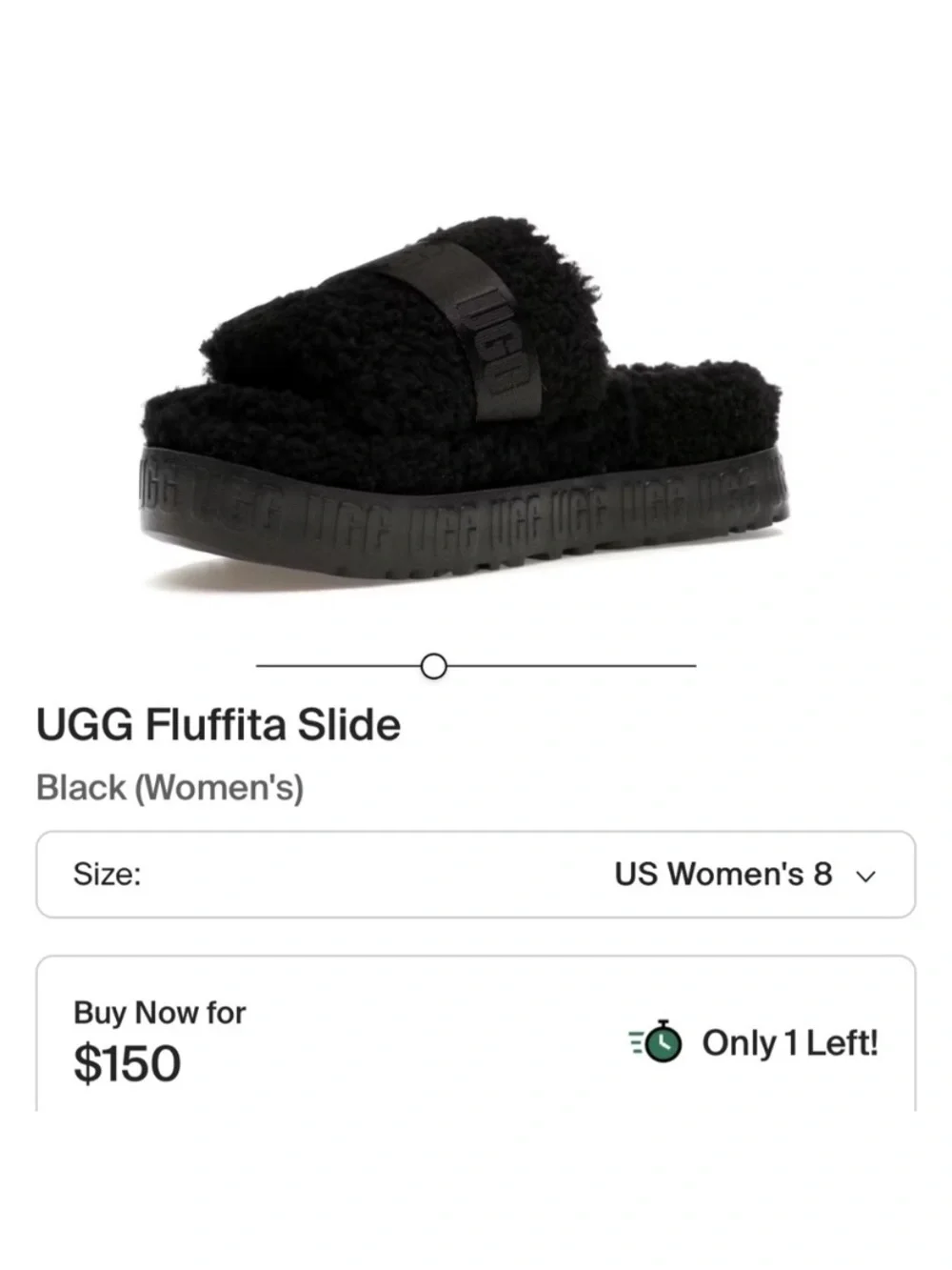 UGG Fluffita Black Sherpa Fur Slides Sandals Platform Logo Strap Buckle 10